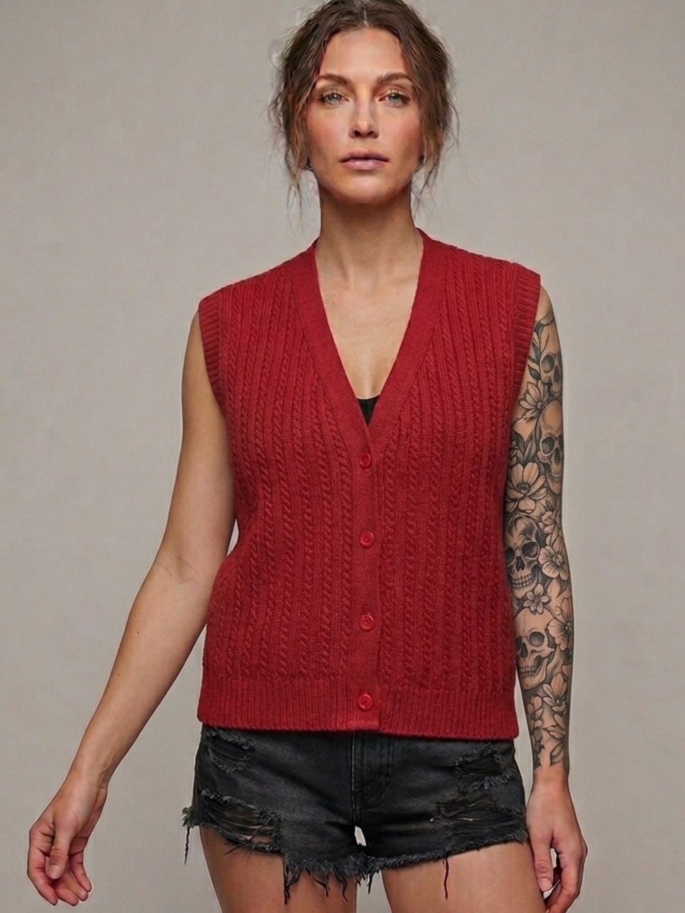 Vintage Pendleton red cable knit sweater. 40. Medium. V neck